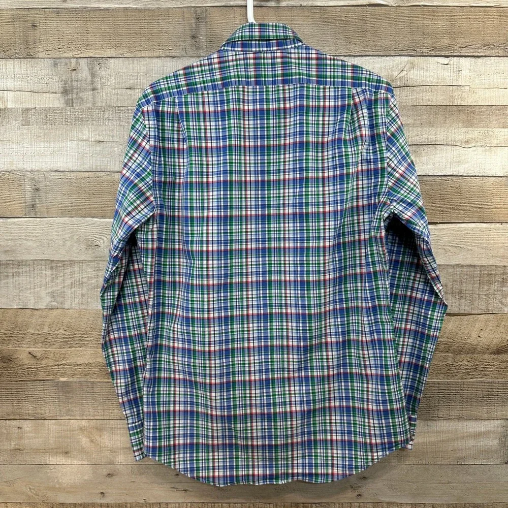 Polo Ralph Lauren Mens Plaid Slim Fit‎ Shirt Blue Green Pink Size M 15.5 Stretch